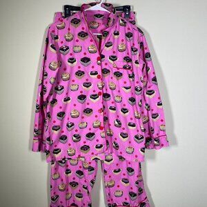 La Senza Pink Sweet Treat Print Button-up PJ Set Medium 100% Cotton!